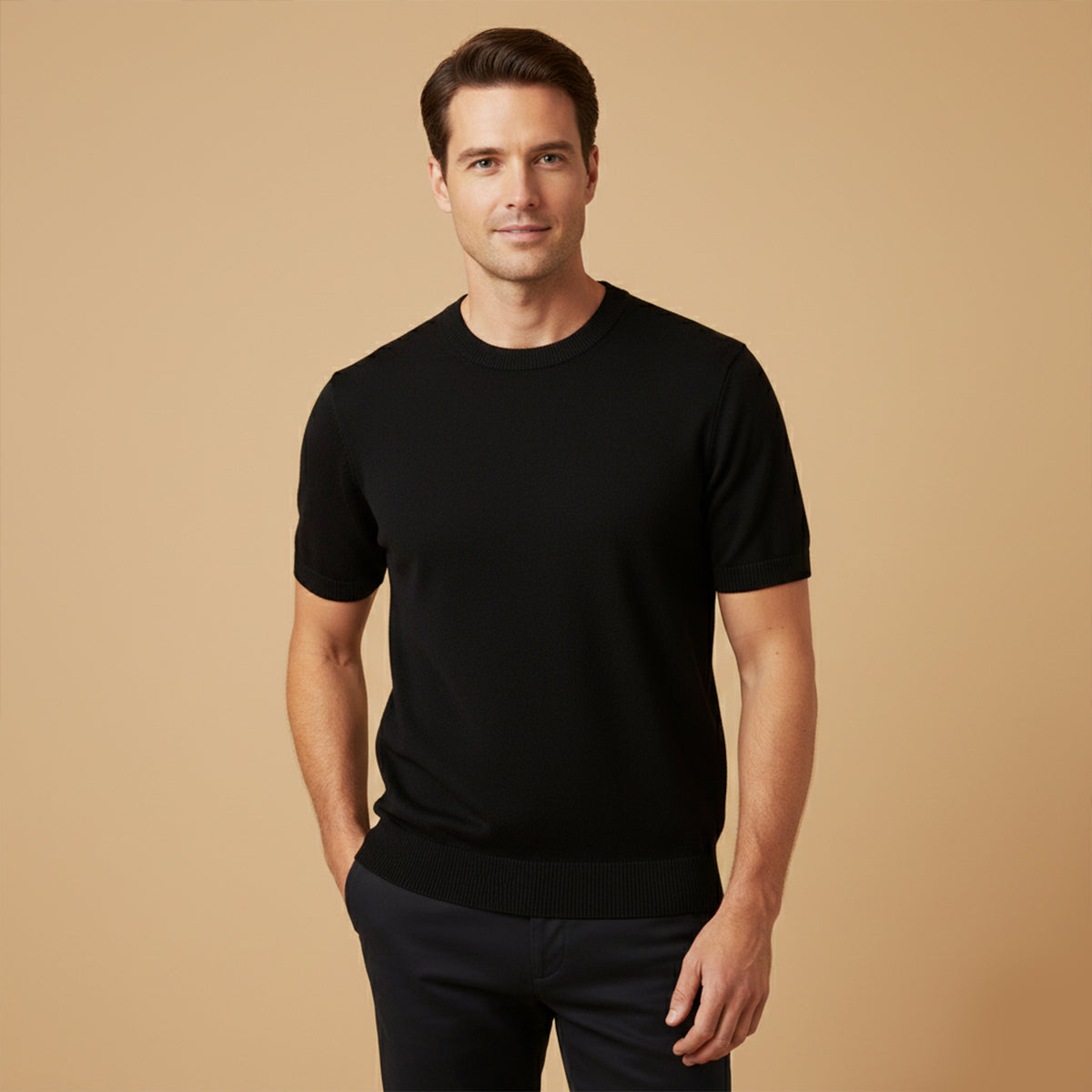 The Evoque Men’s Slim Fit Wool Shirt – Lightweight Short Sleeve Knit
