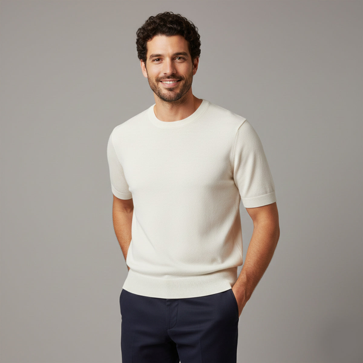 The Evoque Men’s Slim Fit Wool Shirt – Lightweight Short Sleeve Knit