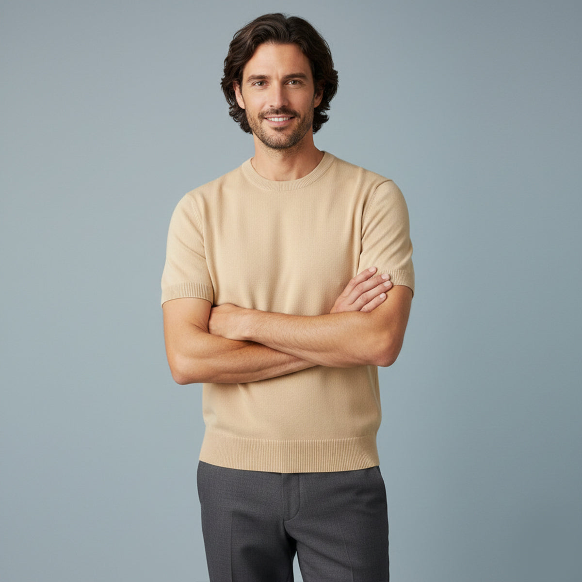 The Evoque Men’s Slim Fit Wool Shirt – Lightweight Short Sleeve Knit