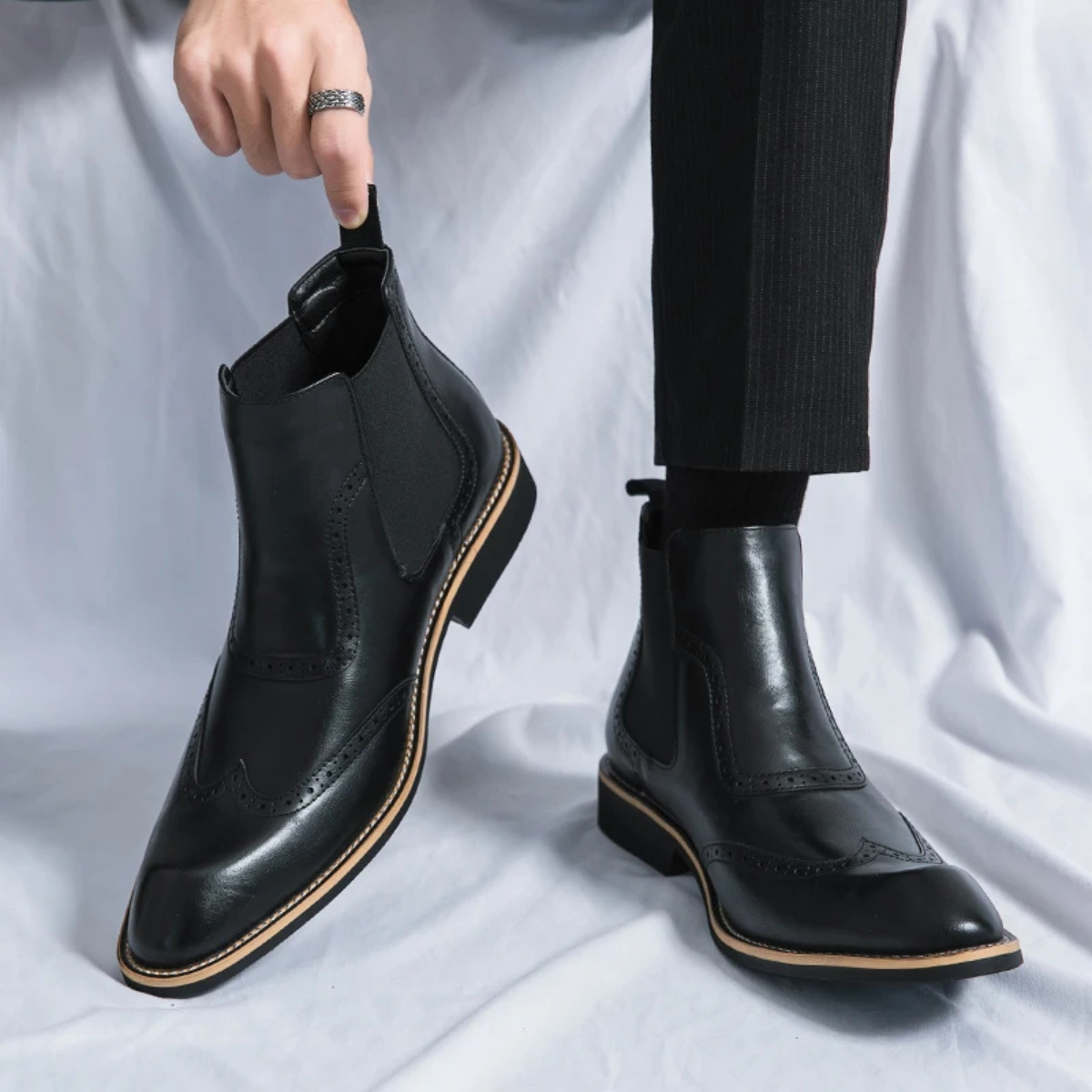 The Gravedona Men’s Leather Brogue Chelsea Dress Boots