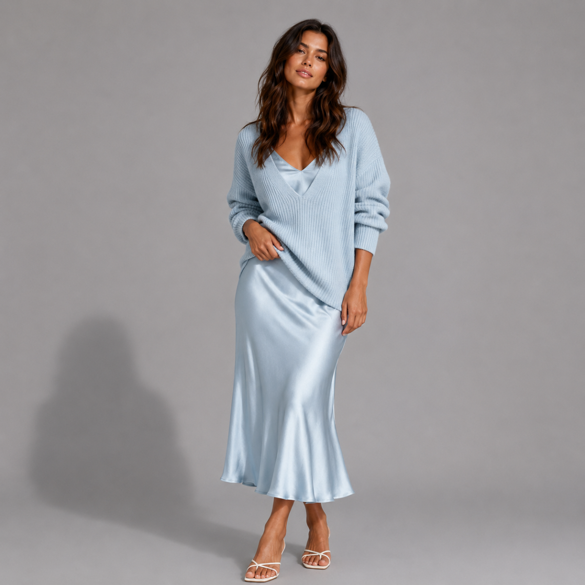 Premium Sweater & Satin Maxi Skirt Set