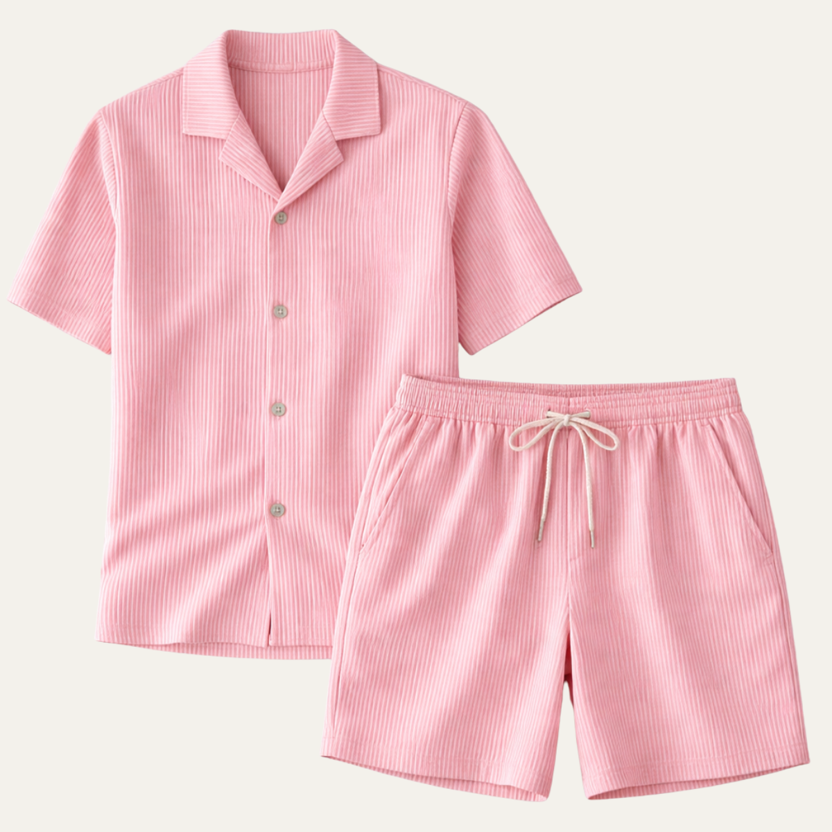 The Brookmill Men’s Ribbed Summer Set – Shirt & Shorts
