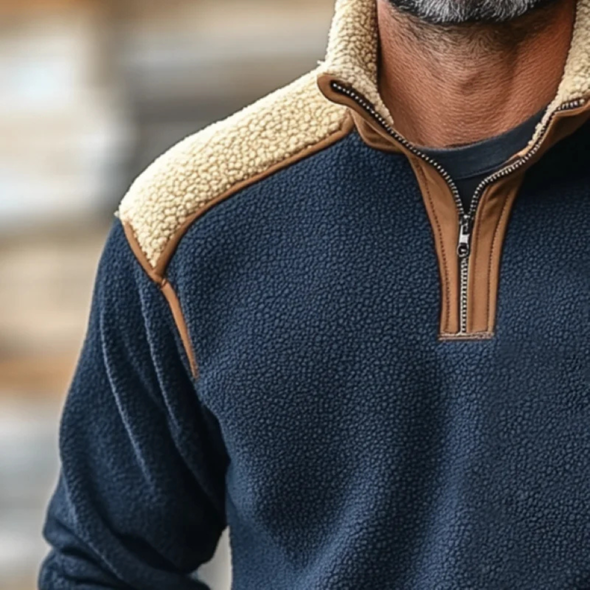 The Willowfall Men's Warm Color Block Sherpa Fleece Half Zip Sweater