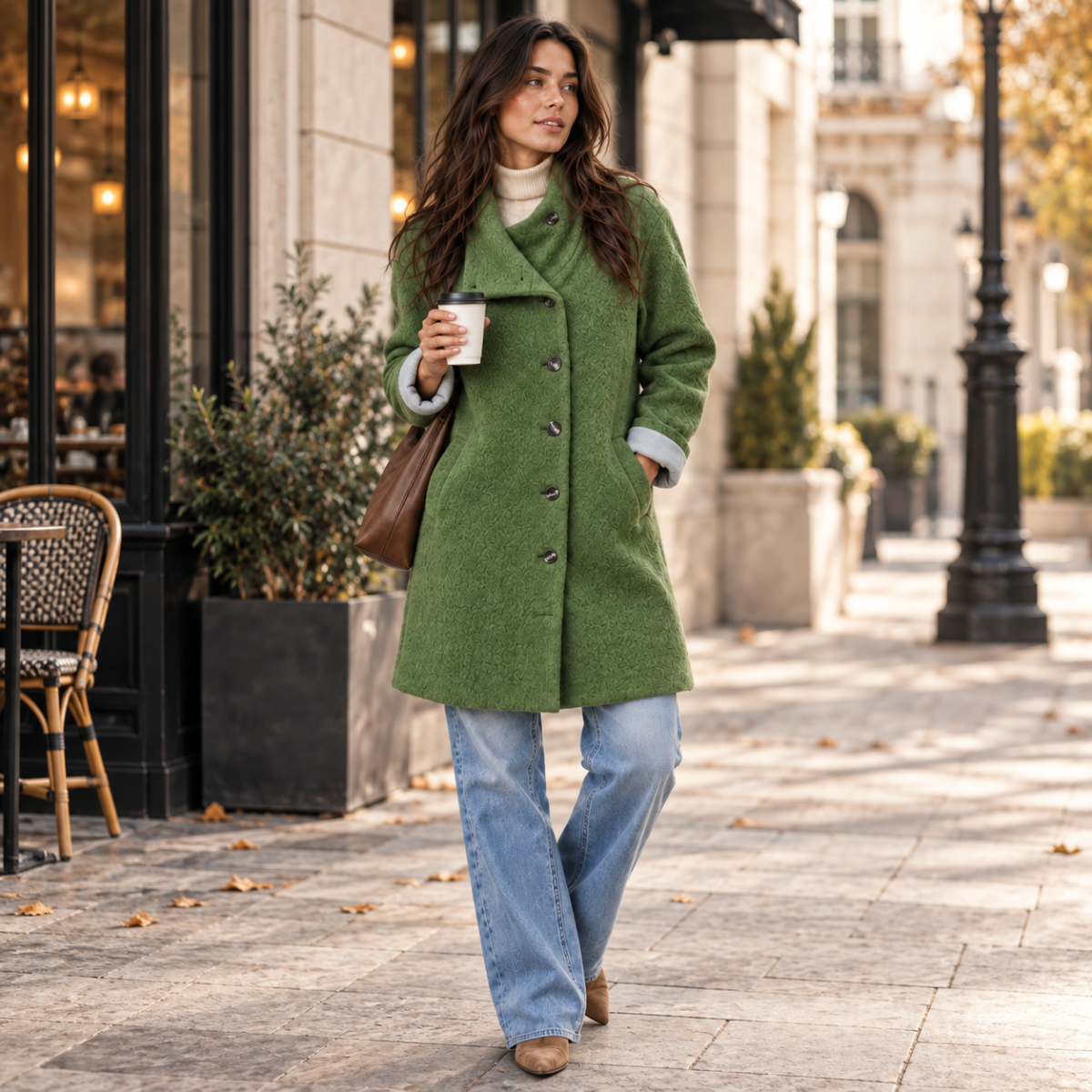 Women's Hooded Wool Coat – Casual Long Button Winter Jacket