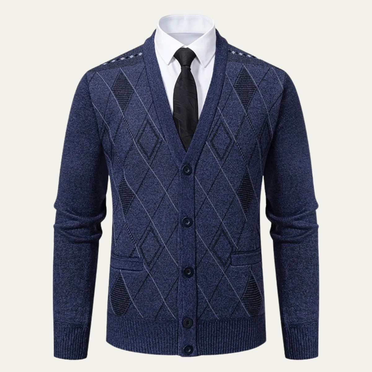 The Brightwood Men’s Winter Fleece Knit Plaid V Neck Cardigan