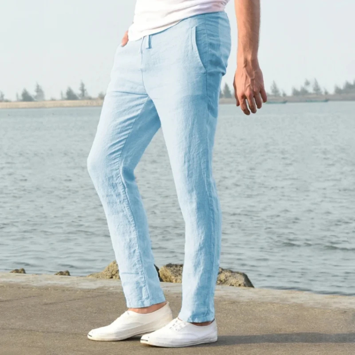 The McLean Men’s Casual Lightweight Linen Pants – Light Blue