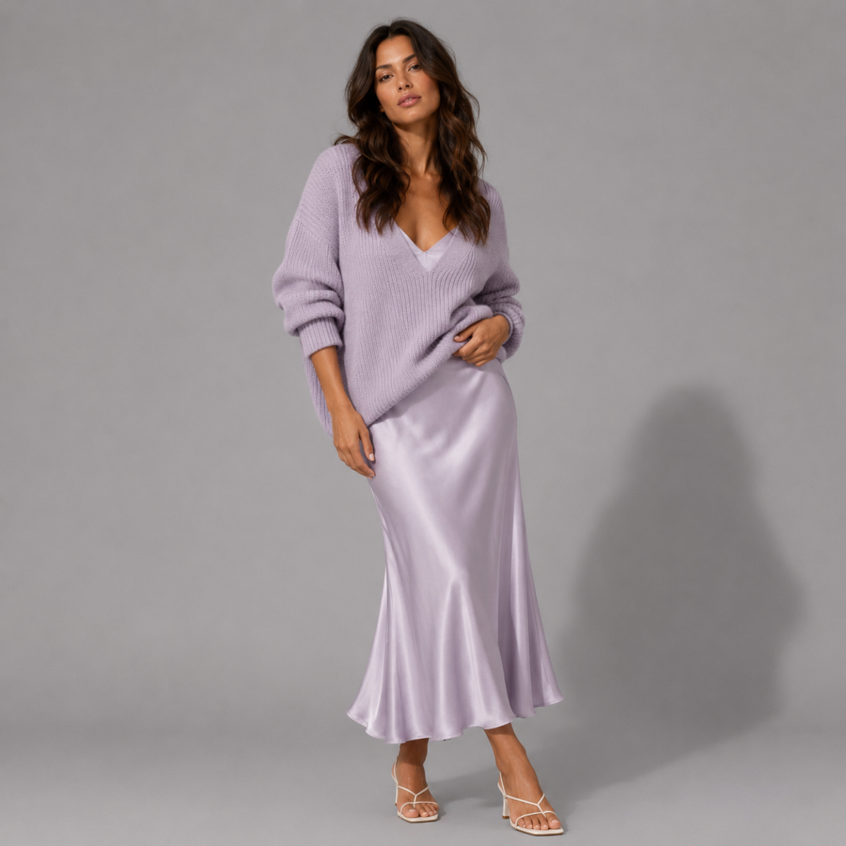 Premium Sweater & Satin Maxi Skirt Set