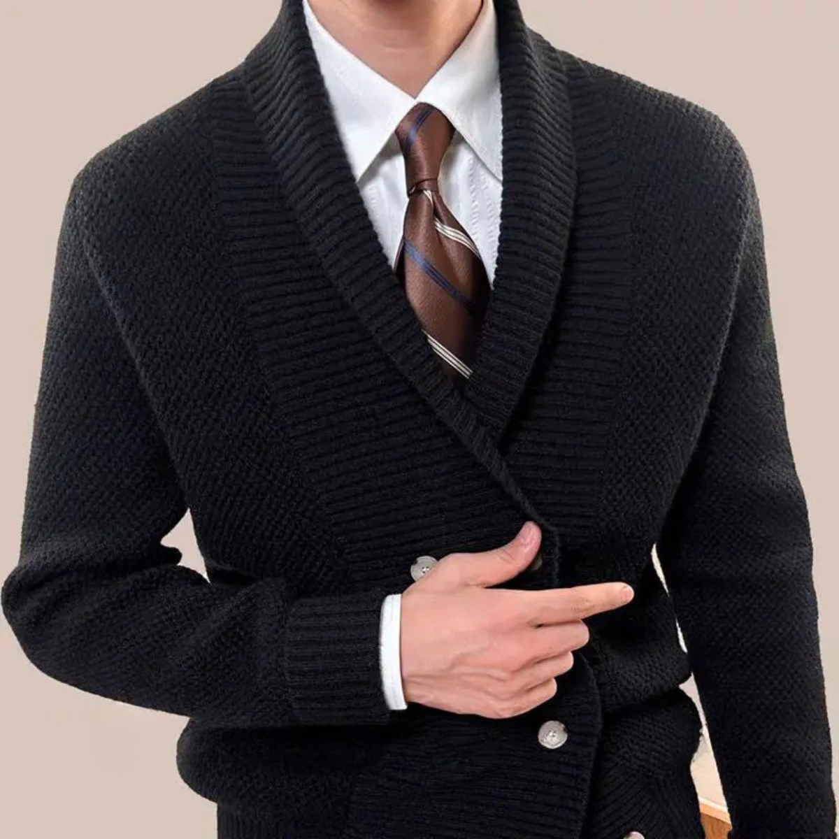 The Woodhurst Men's Chunky Knit Shawl Collar Double Breasted Cardigan