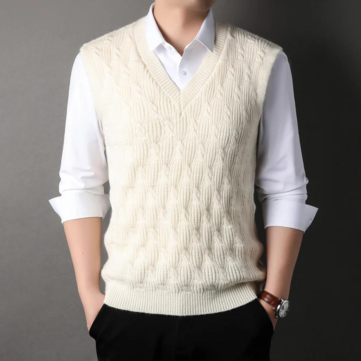 The Alberobello Men’s Warm Textured Knitted V Neck Vest