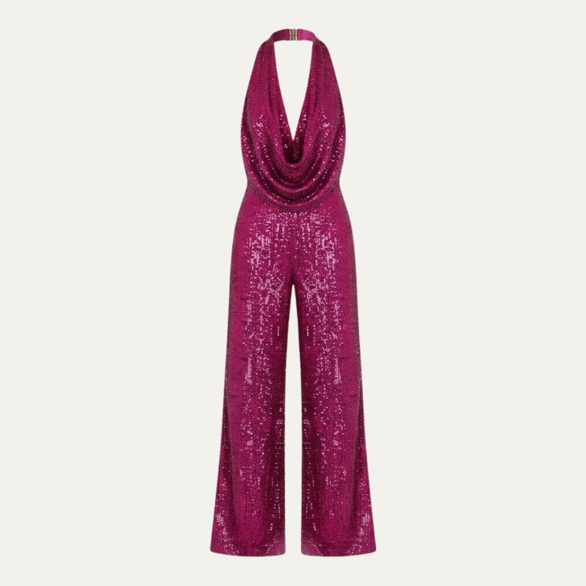 Women's Elegant Sequin Cowl Neck Wide Leg Jumpsuit