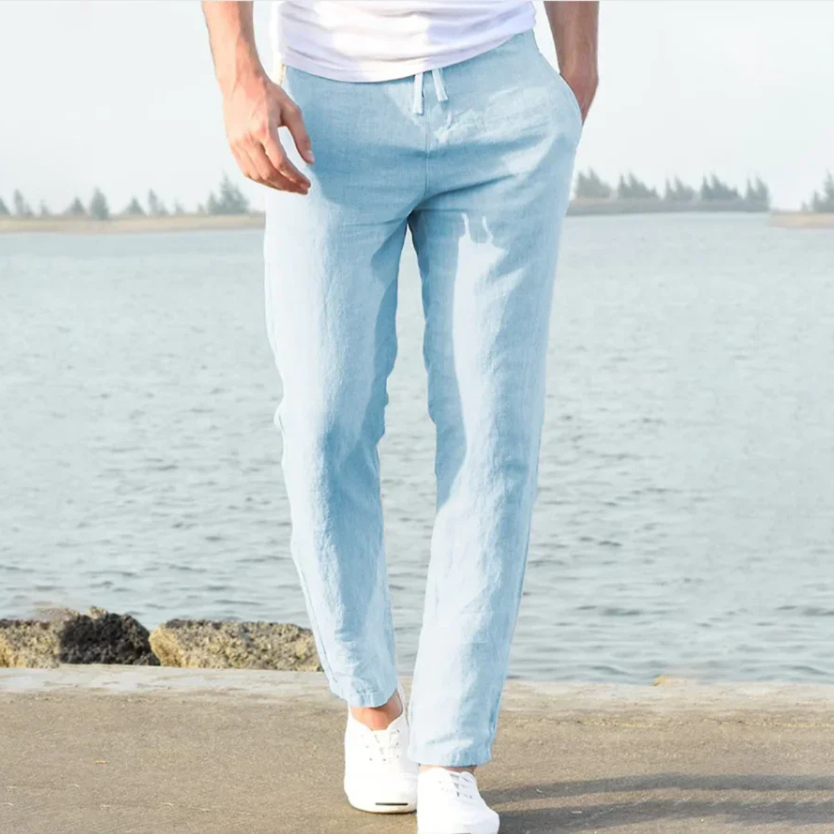 The McLean Men’s Casual Lightweight Linen Pants – Light Blue