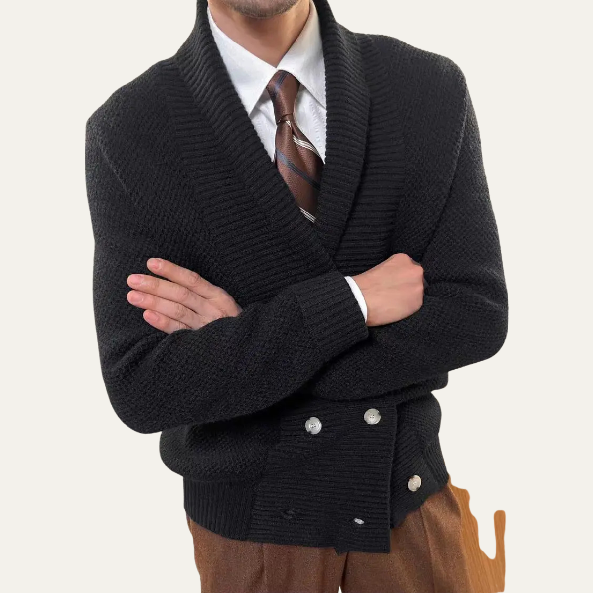 The Woodhurst Men's Chunky Knit Shawl Collar Double Breasted Cardigan