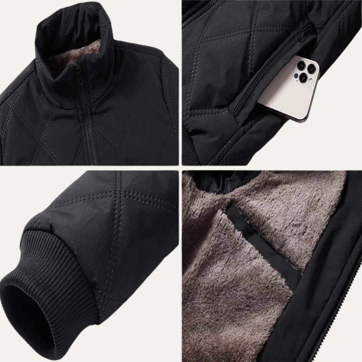 The Barbaresco Men’s Padded Zip Up Winter Quilted Fleece Jacket
