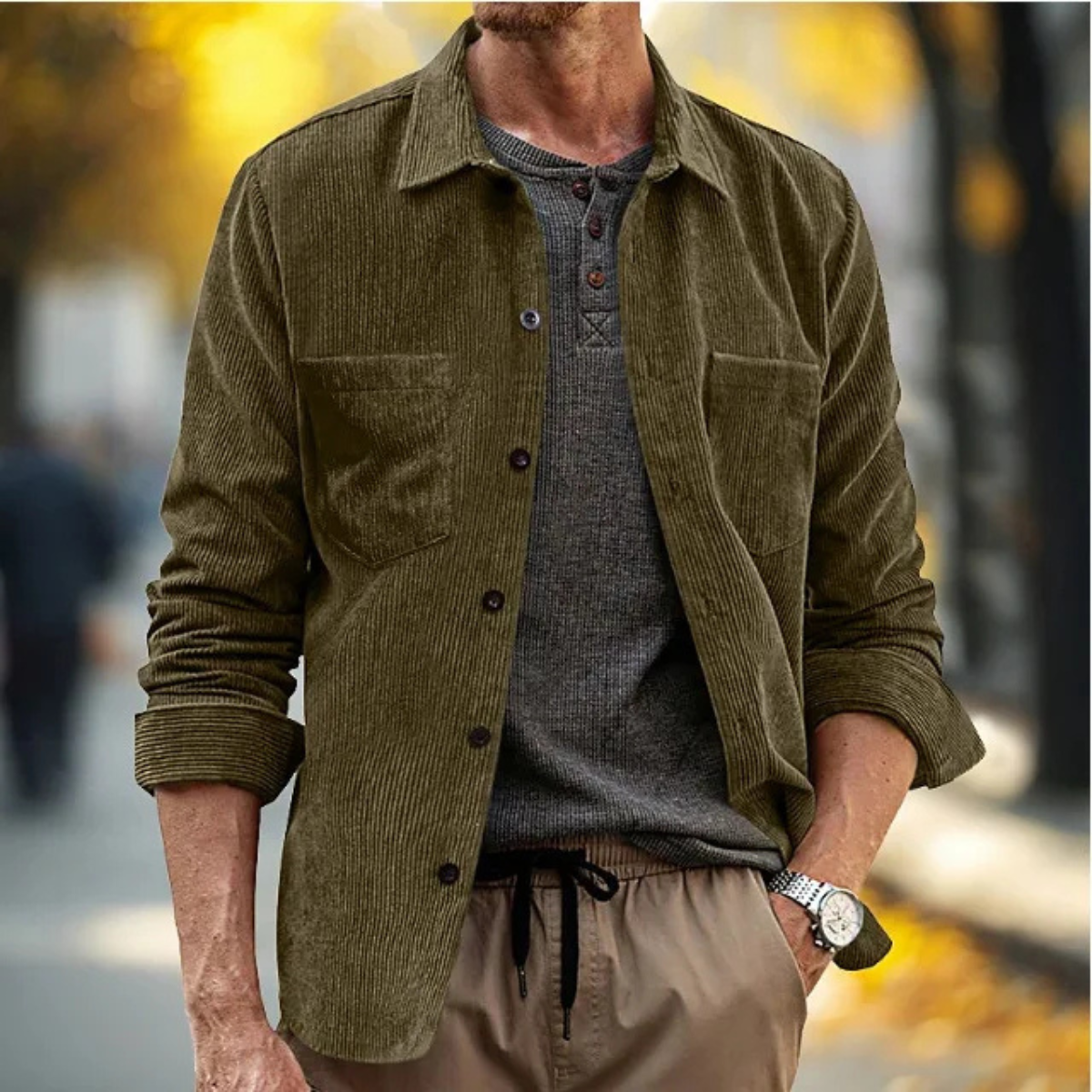 The Bellehurst Men's Lightweight Corduroy Button Up Shirt Jacket