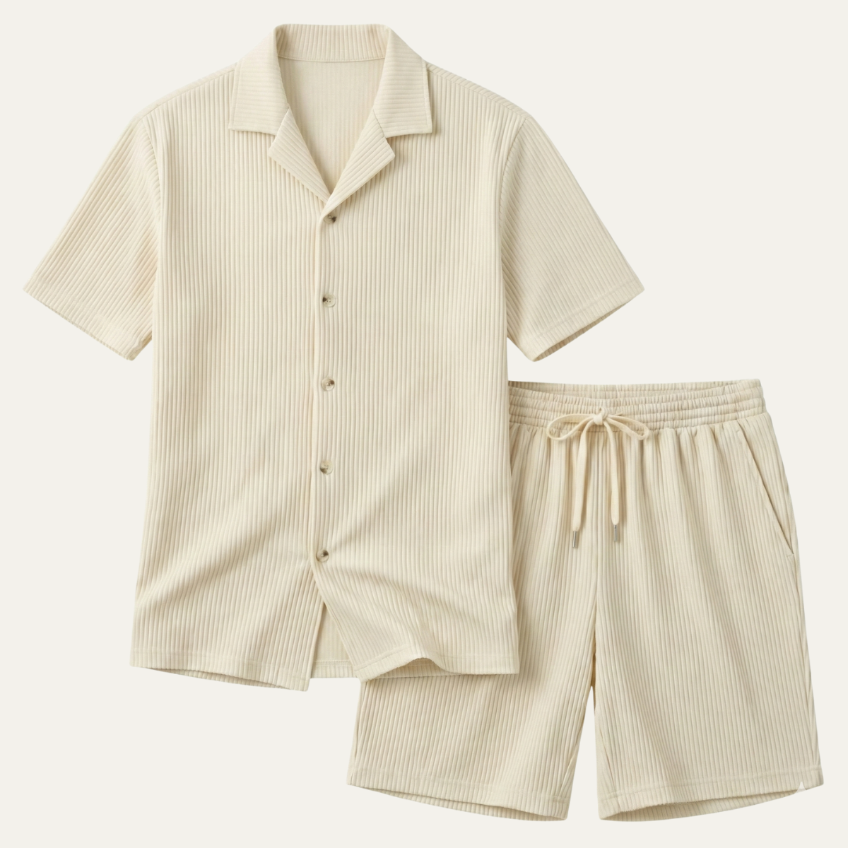 The Poschiavo Men’s Casual Summer Ribbed Set – Shirt & Shorts