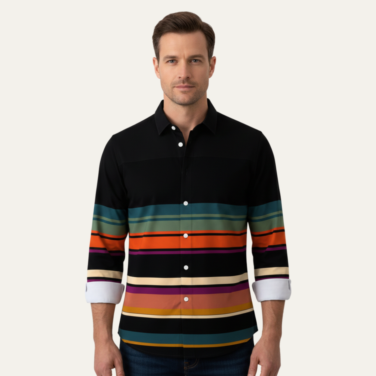 The Glenpark Men’s Modern Color Block Striped Trendy Shirt