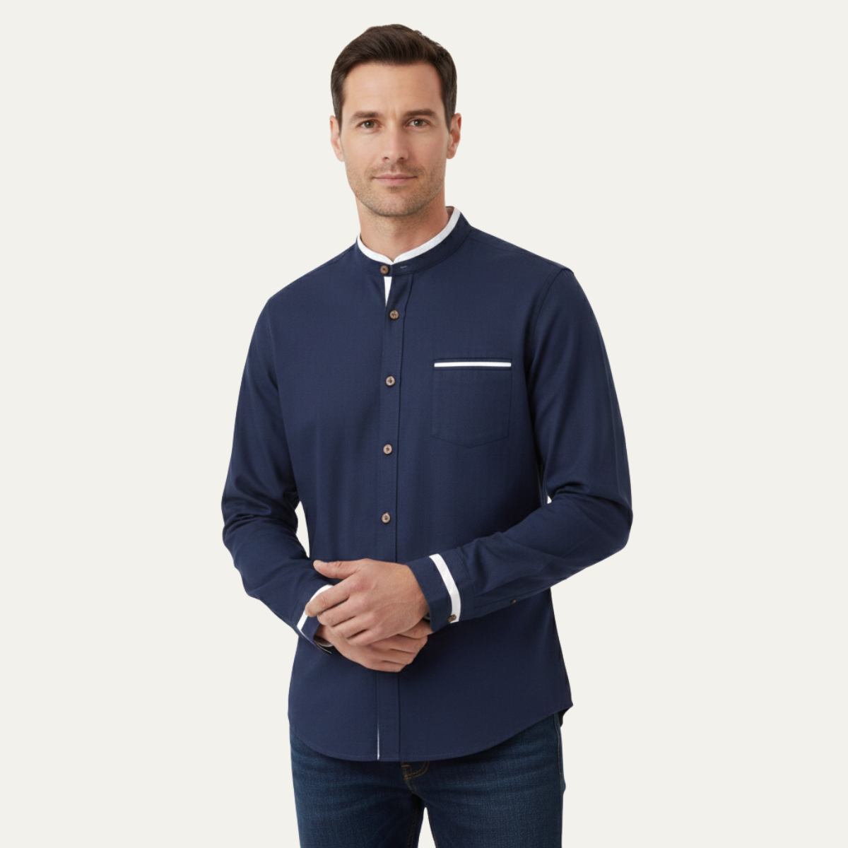 The Silverhaven Ridge Men’s Standing Collar Business Button Up Shirt