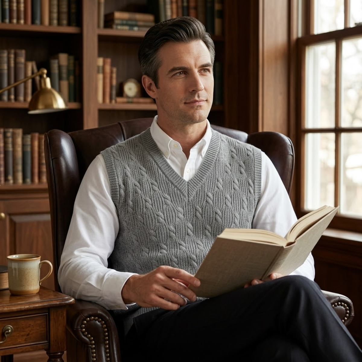 The Alberobello Men’s Warm Textured Knitted V Neck Vest