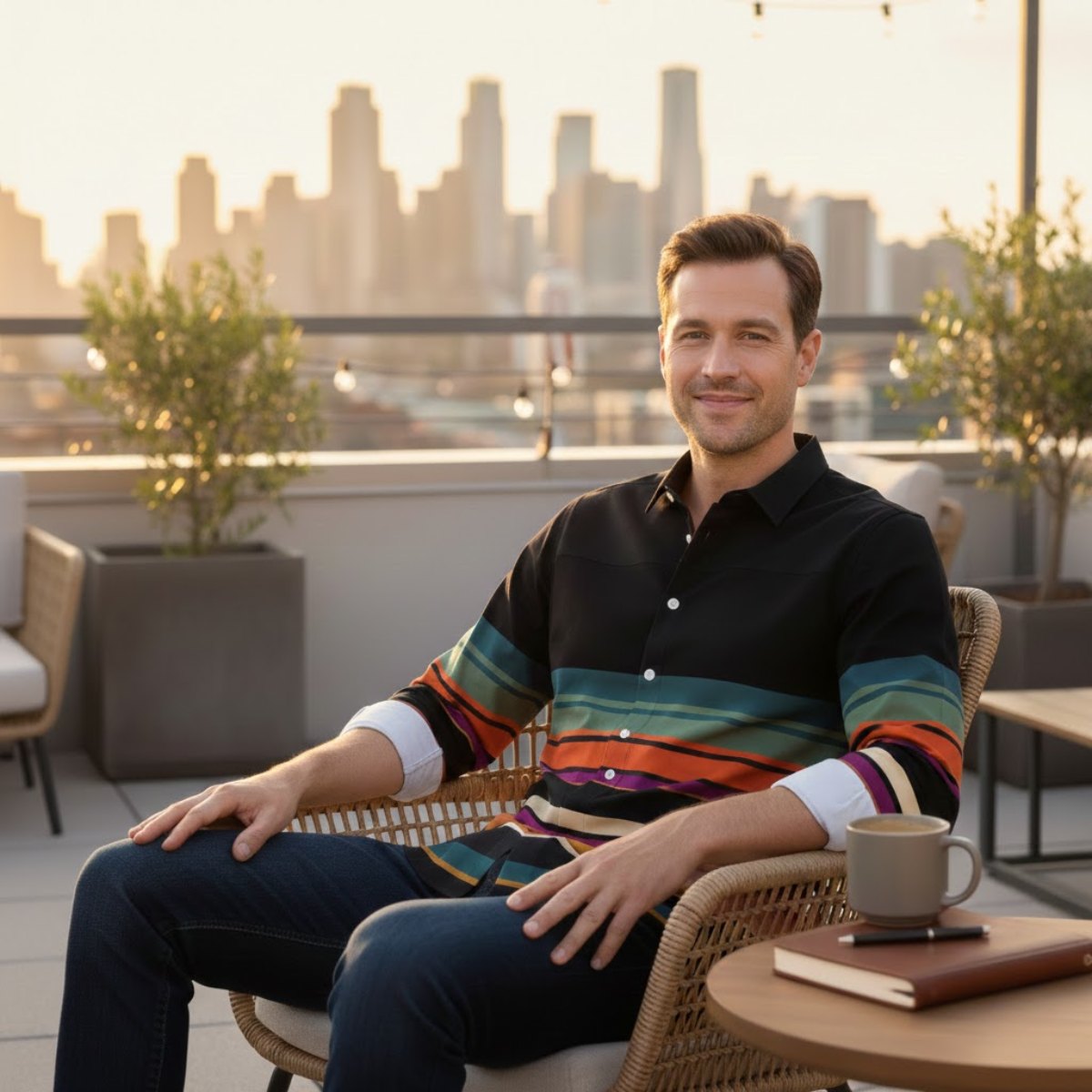 The Glenpark Men’s Modern Color Block Striped Trendy Shirt