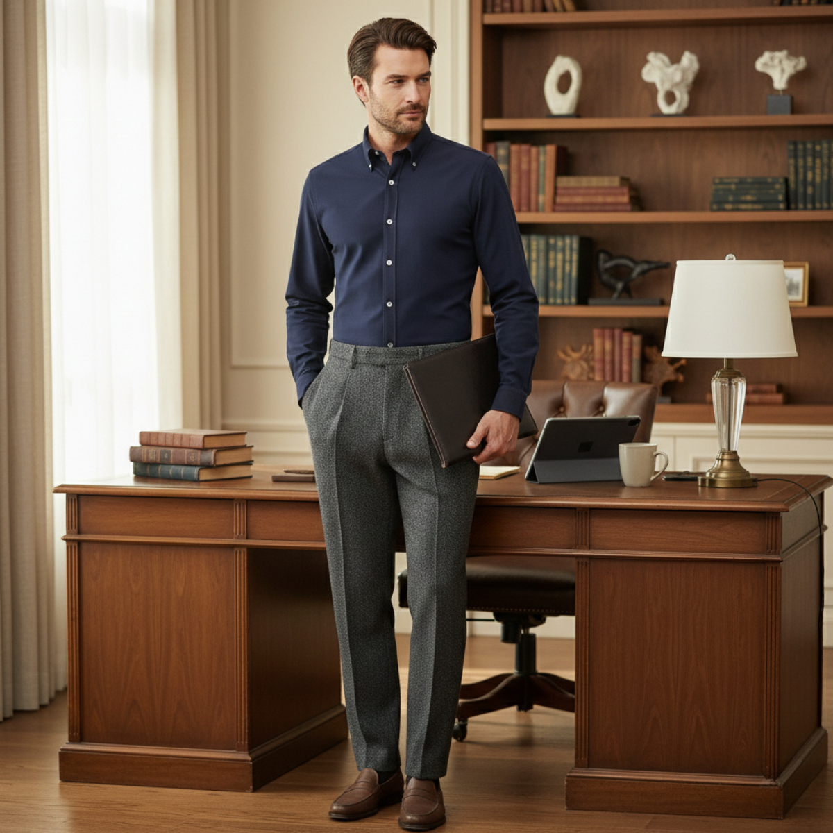 The Bridgecrest Men’s High Waisted Herringbone Retro Tweed Wool Pants