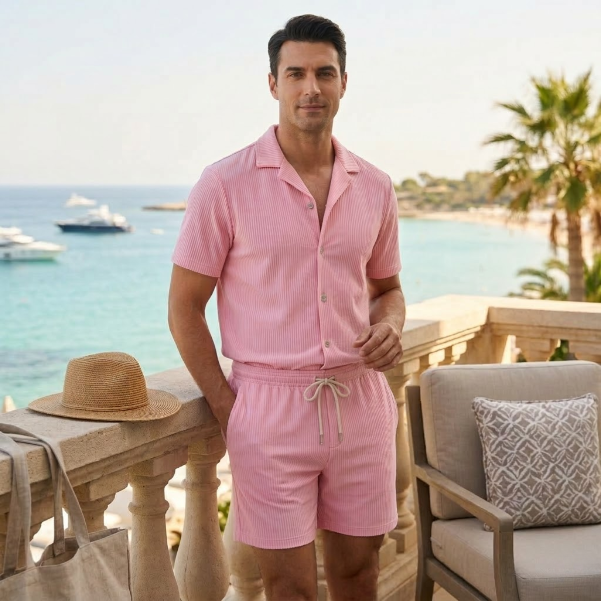 The Brookmill Men’s Ribbed Summer Set – Shirt & Shorts