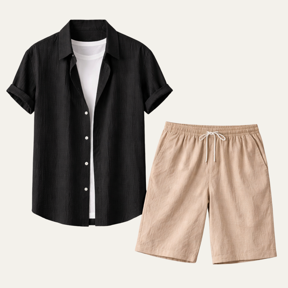 The Pinefield Men’s Summer Co Ord Set – Button Up Shirt & Drawstring Shorts