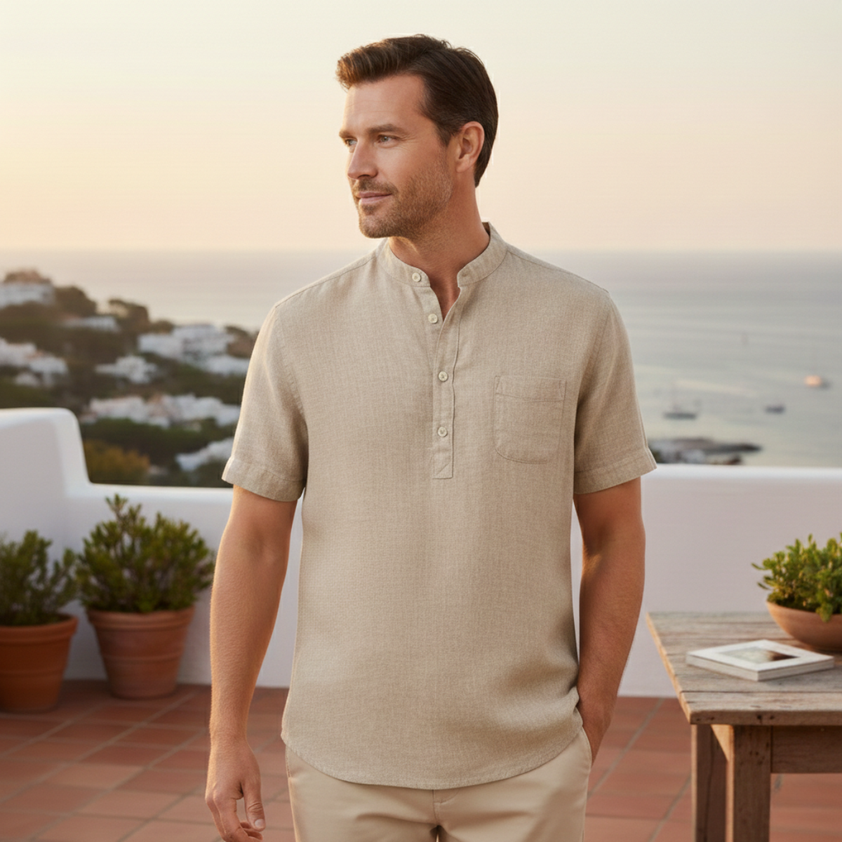 The Aberdeen Men’s Trendy Cotton Linen Henley Shirt