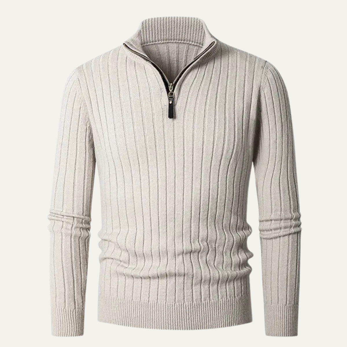 The Favignana Men's Knitted Stand Collar Ribbed Half Zip Sweater