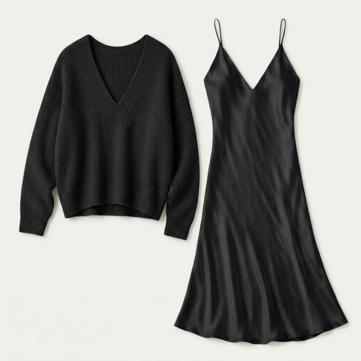 Premium Sweater & Satin Maxi Skirt Set