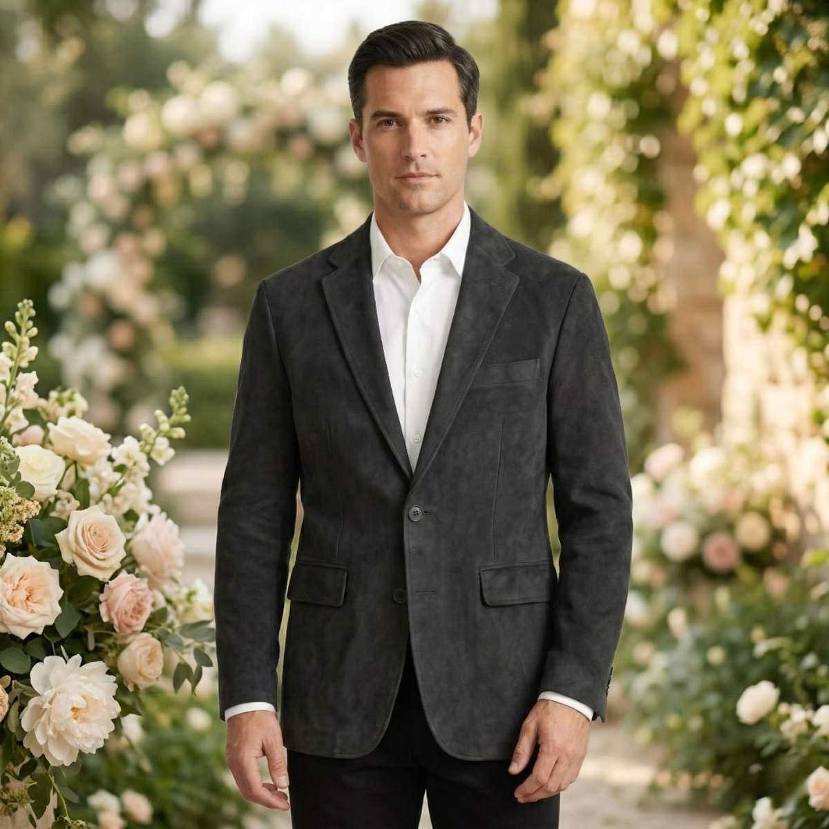 The Policoro Men’s Single Breasted Suede Blazer with Notched Lapel - Wedding Guest