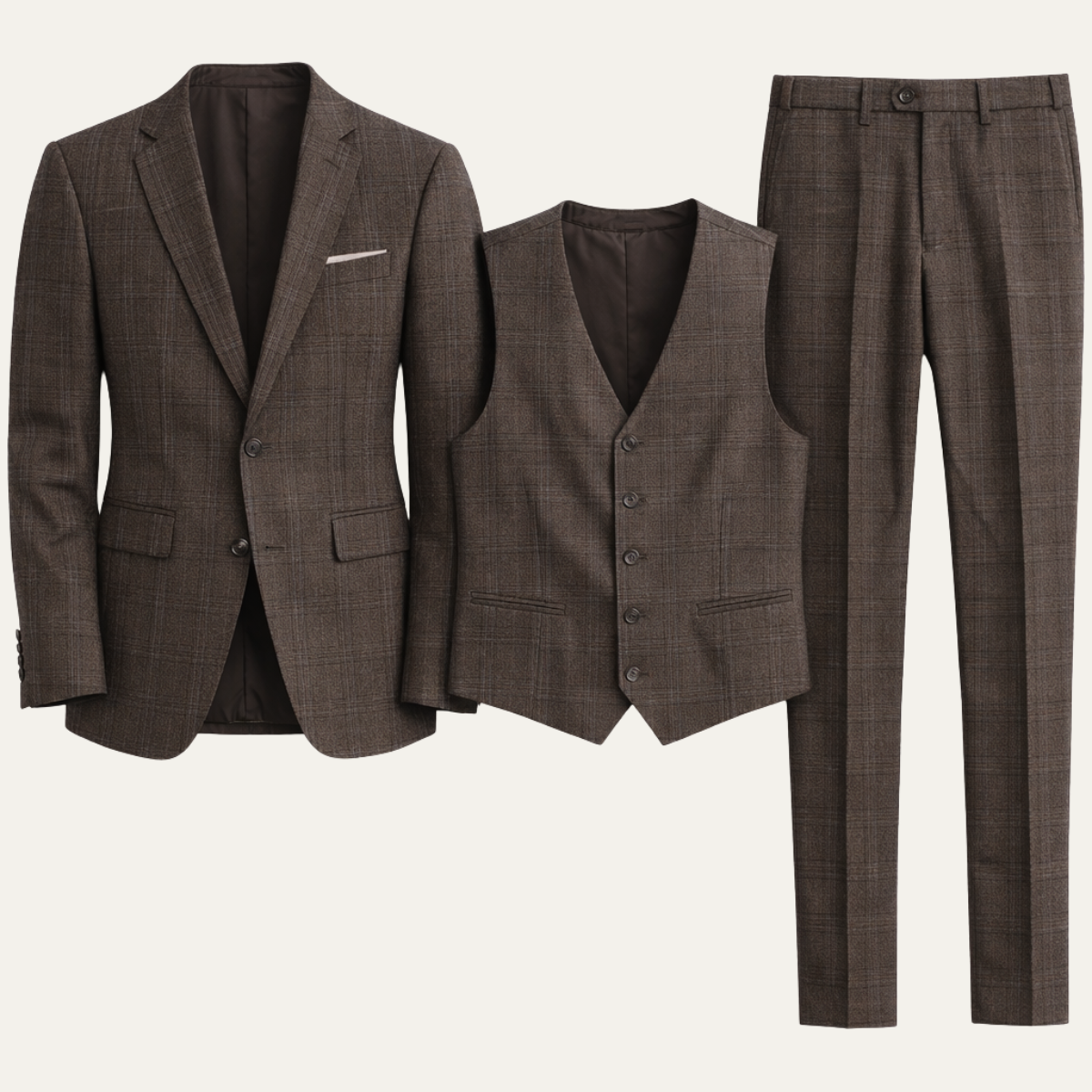 The Vigevano Men’s Plaid 3 Piece Suit – Blazer Vest and Pants Formal Set