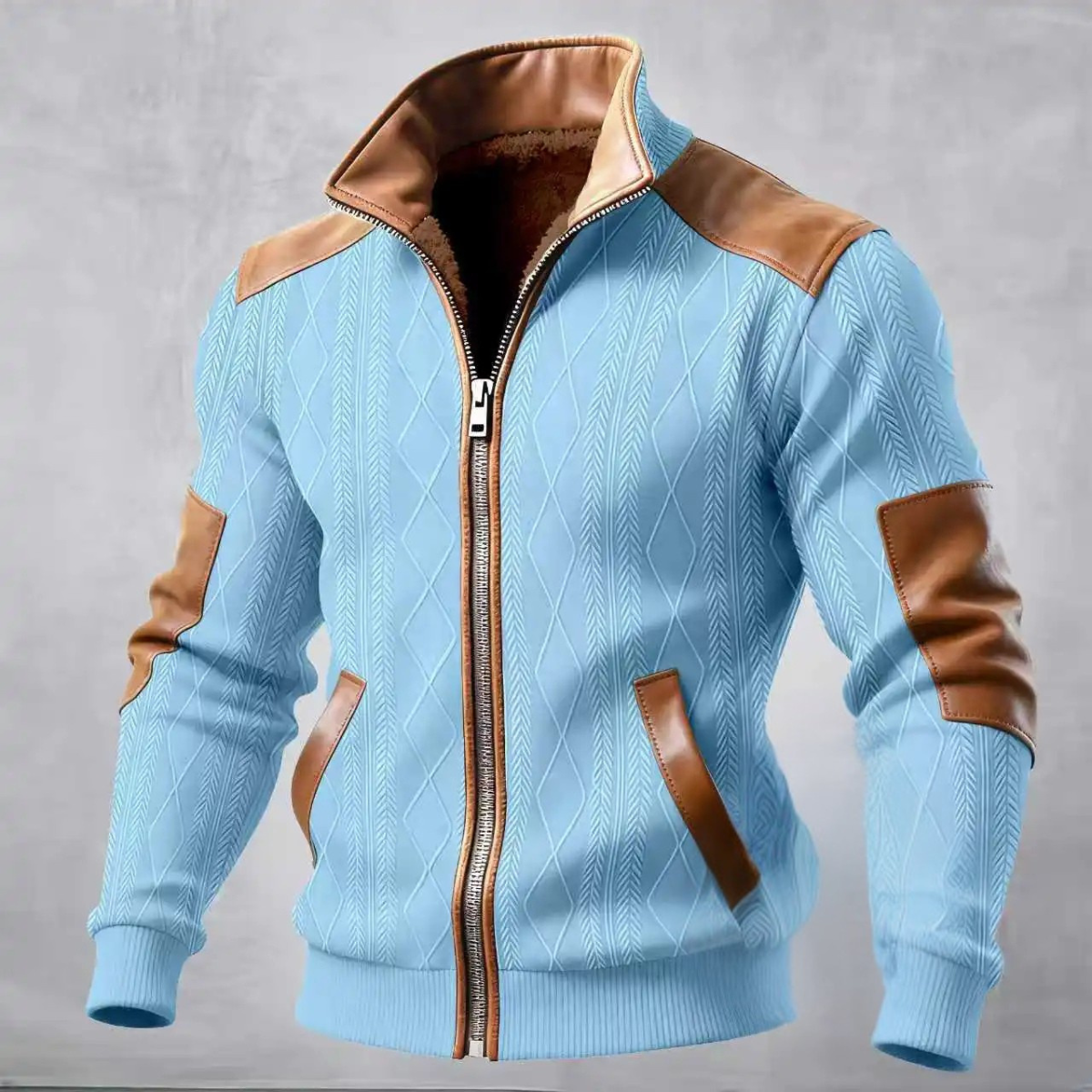 The Glenmeadow Men's Warm Fleece Lined Cable Knit Zip Up Sweater Jacket