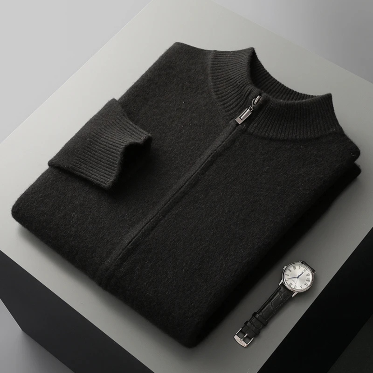 The Maplecrest Men's Merino  Mock Neck Zip Up Cardigan