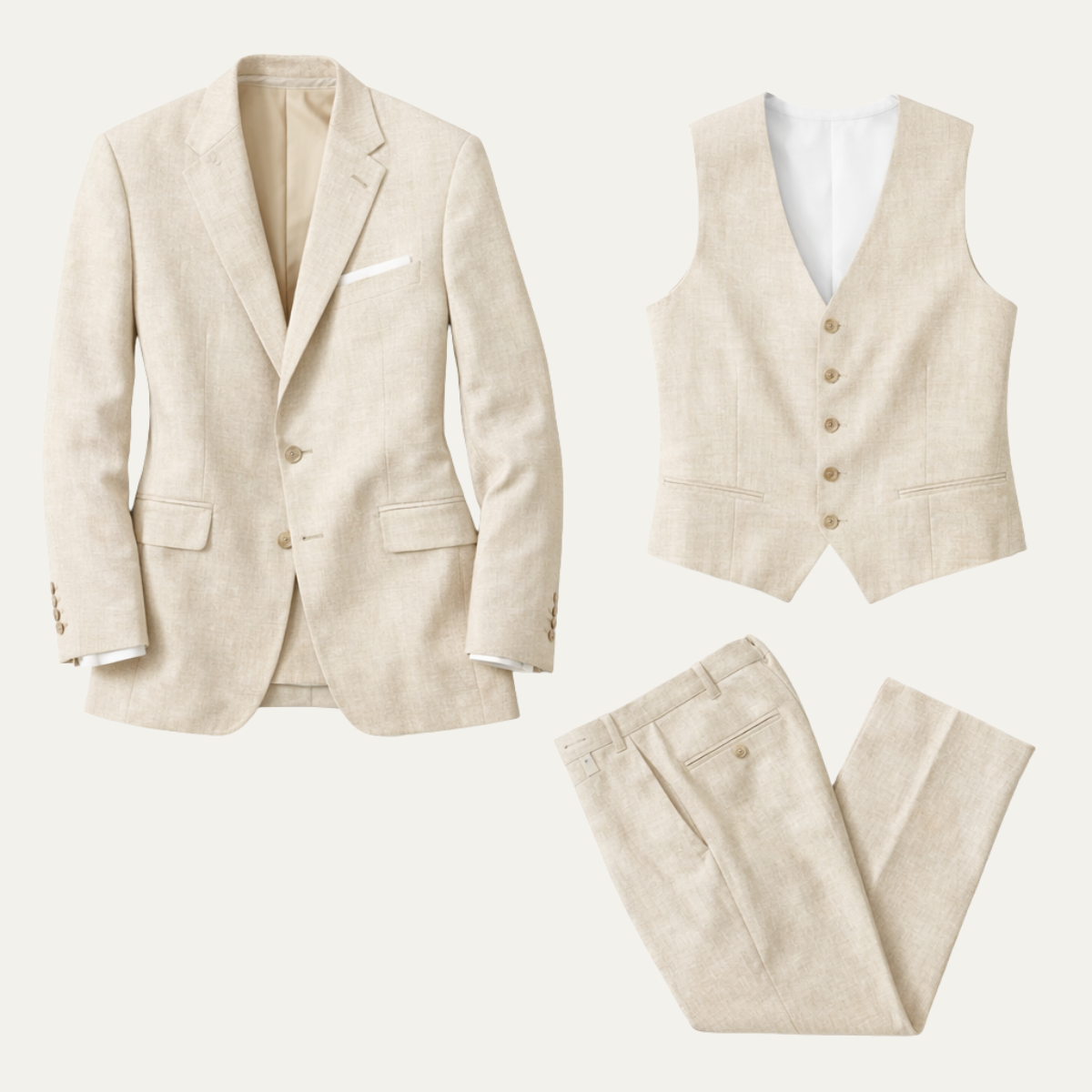 The Catanzaro Men’s Luxury Linen 3 Piece Suit – Slim Fit Jacket Vest Pants