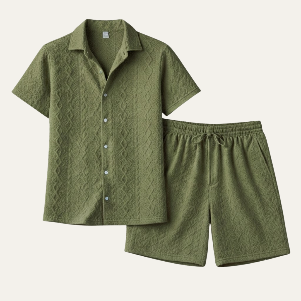 The Meadowridge Men’s Textured Summer Co Ord Set Shirt & Shorts