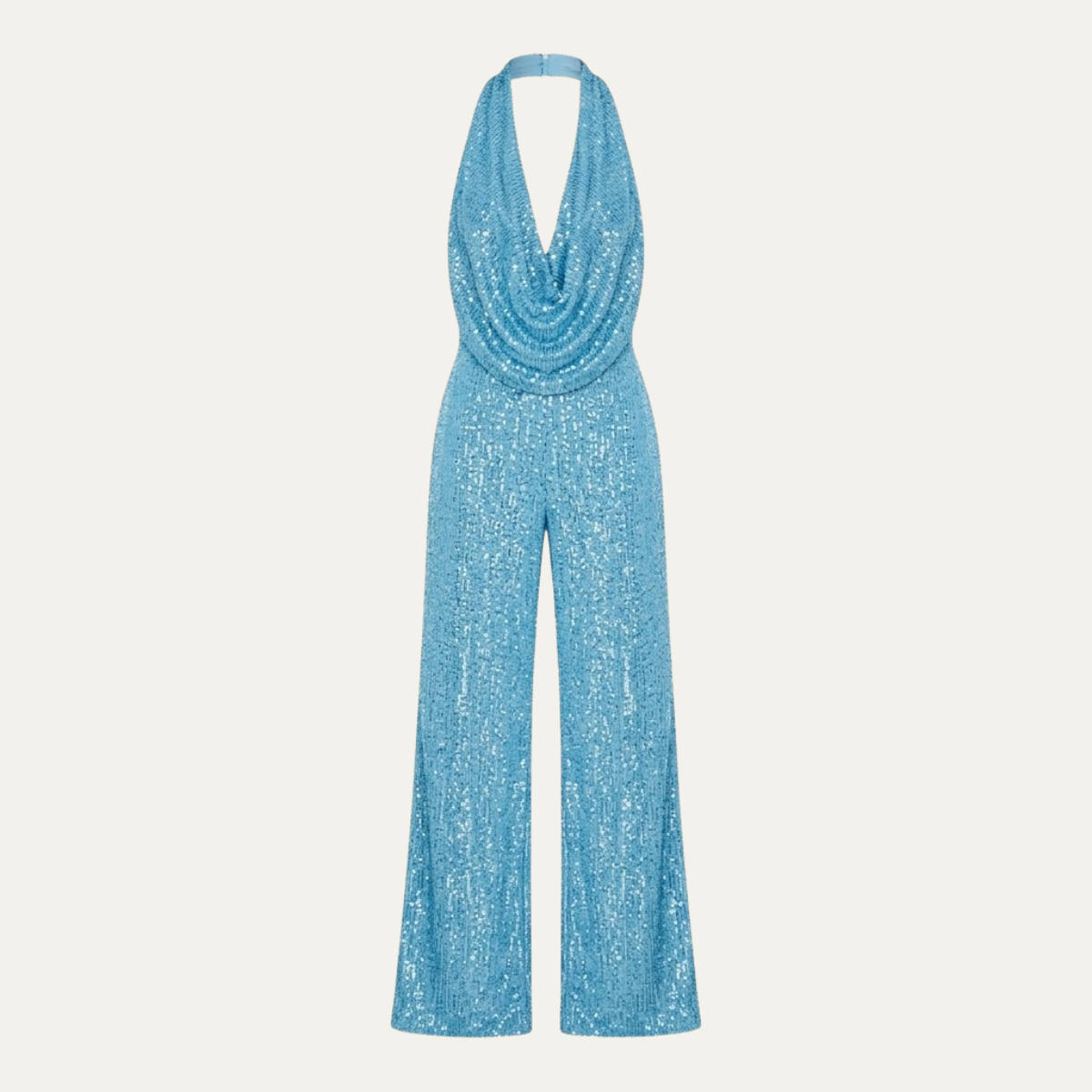 Women's Elegant Sequin Cowl Neck Wide Leg Jumpsuit