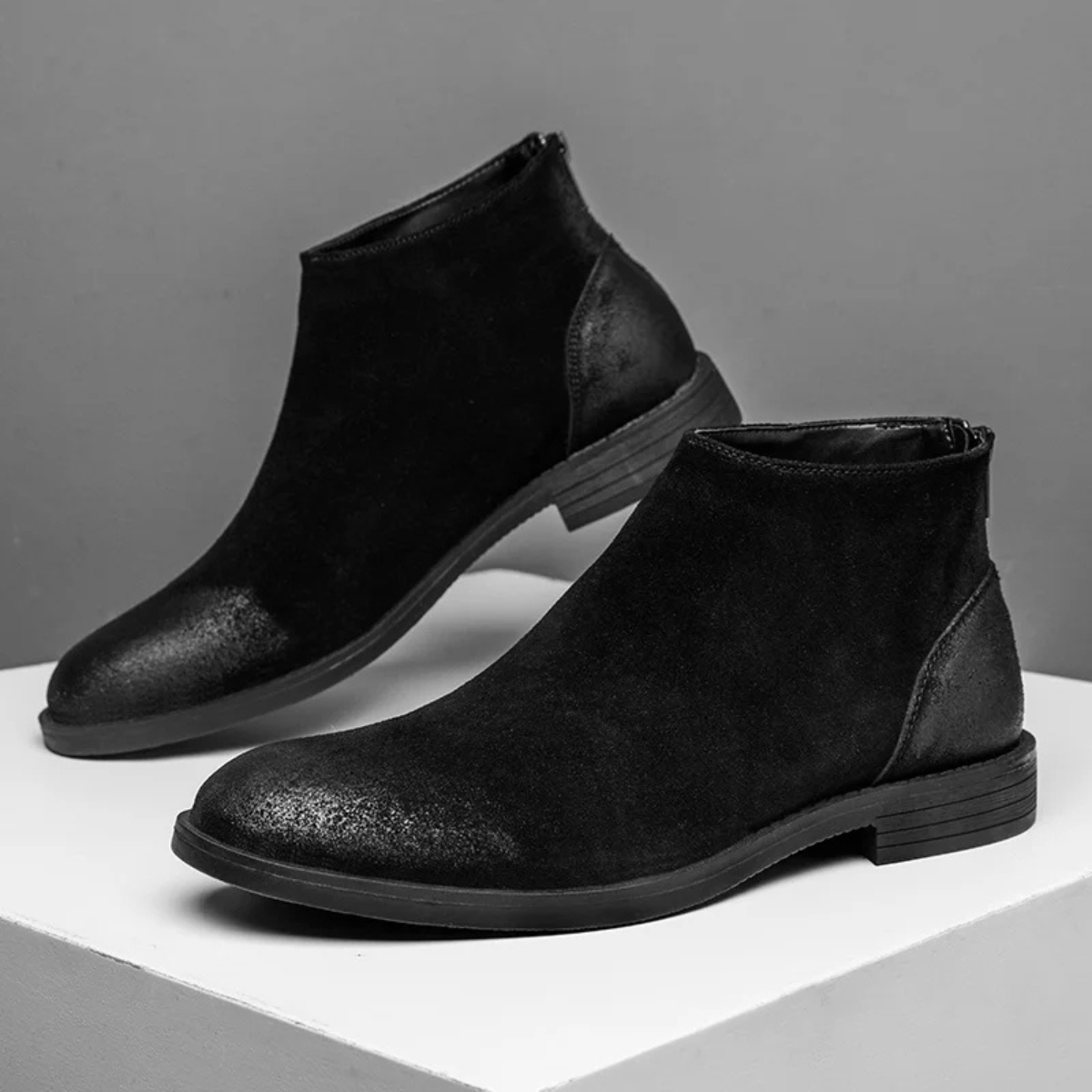 The Stonebridge Men’s Vintage Leather Suede Chelsea Boots with Zipper