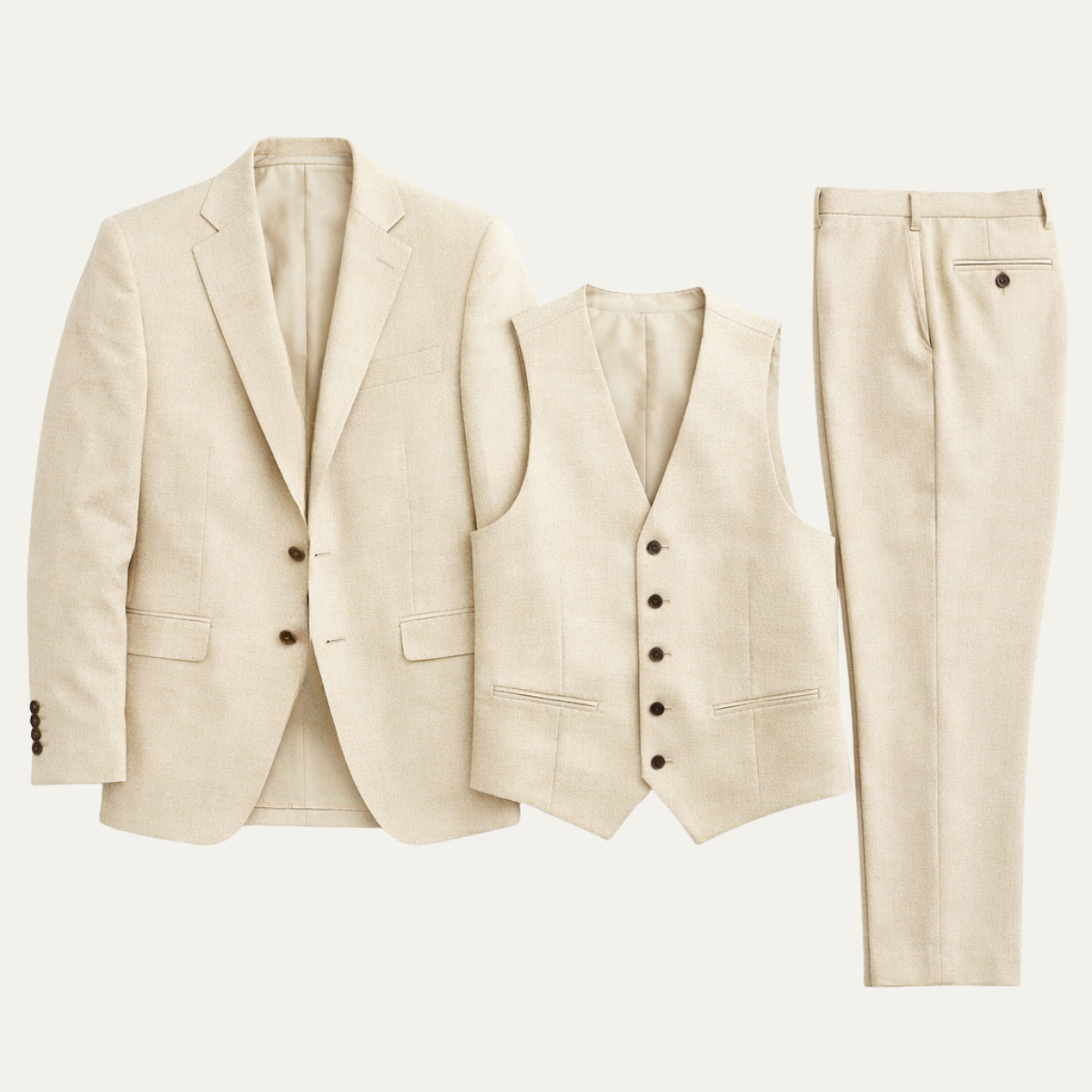 The Tropea Men’s Beige Linen 3 Piece Suit – Elegant Jacket Vest Pants