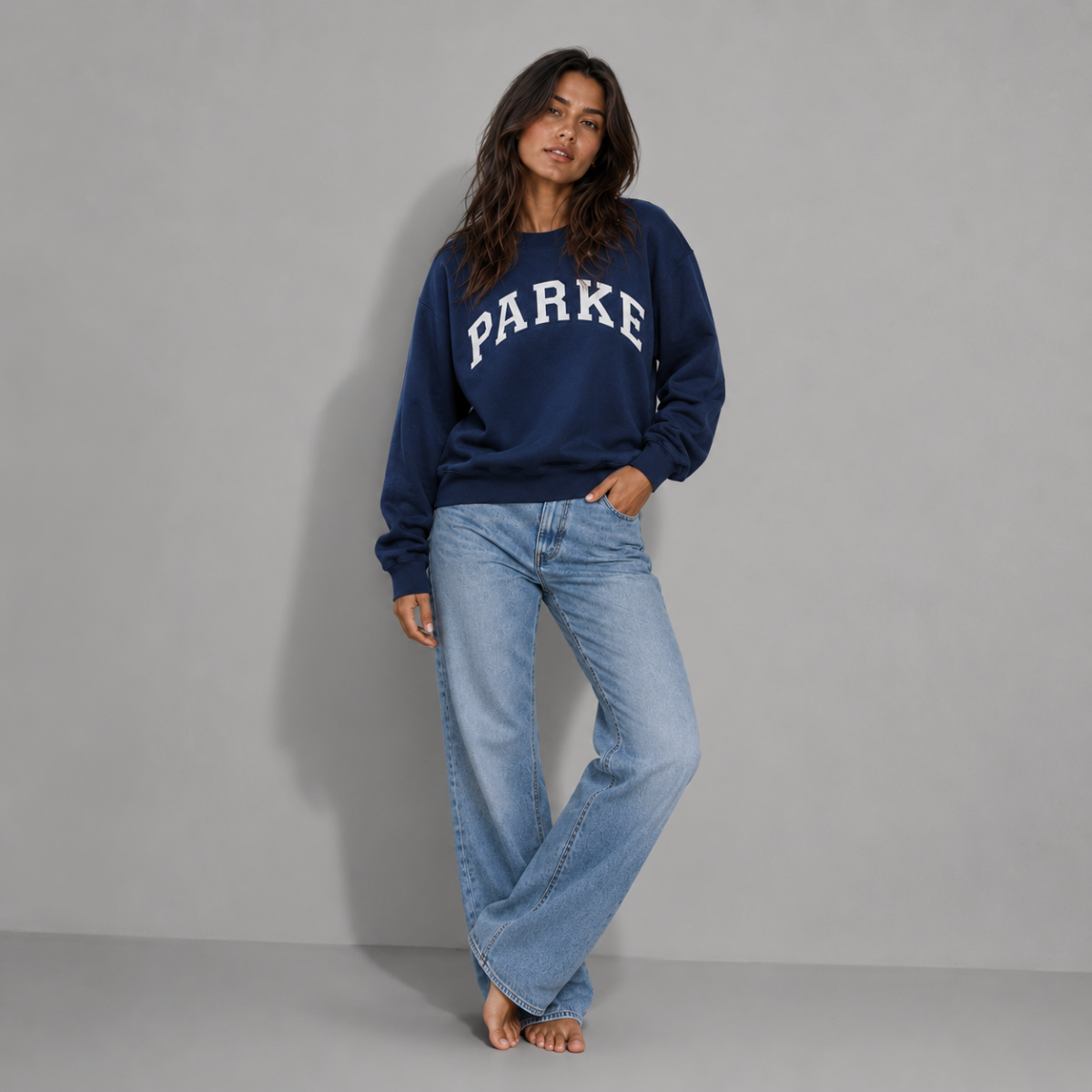 Varsity Sweatshirt with Embroidered Letters - Navy Blue
