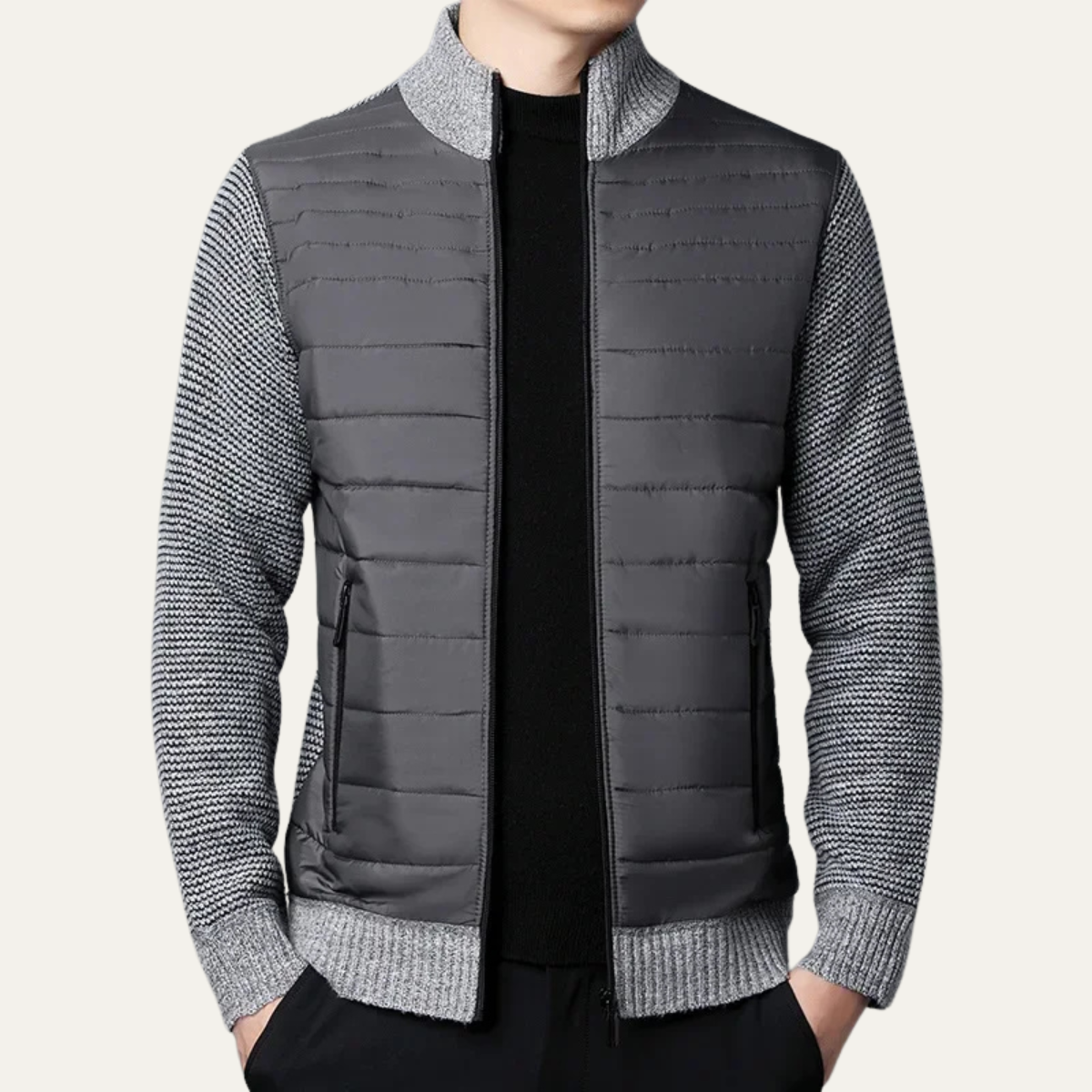 The Aberdeen Men's Cotton Quilted Knit Padded Zip Up Cardigan
