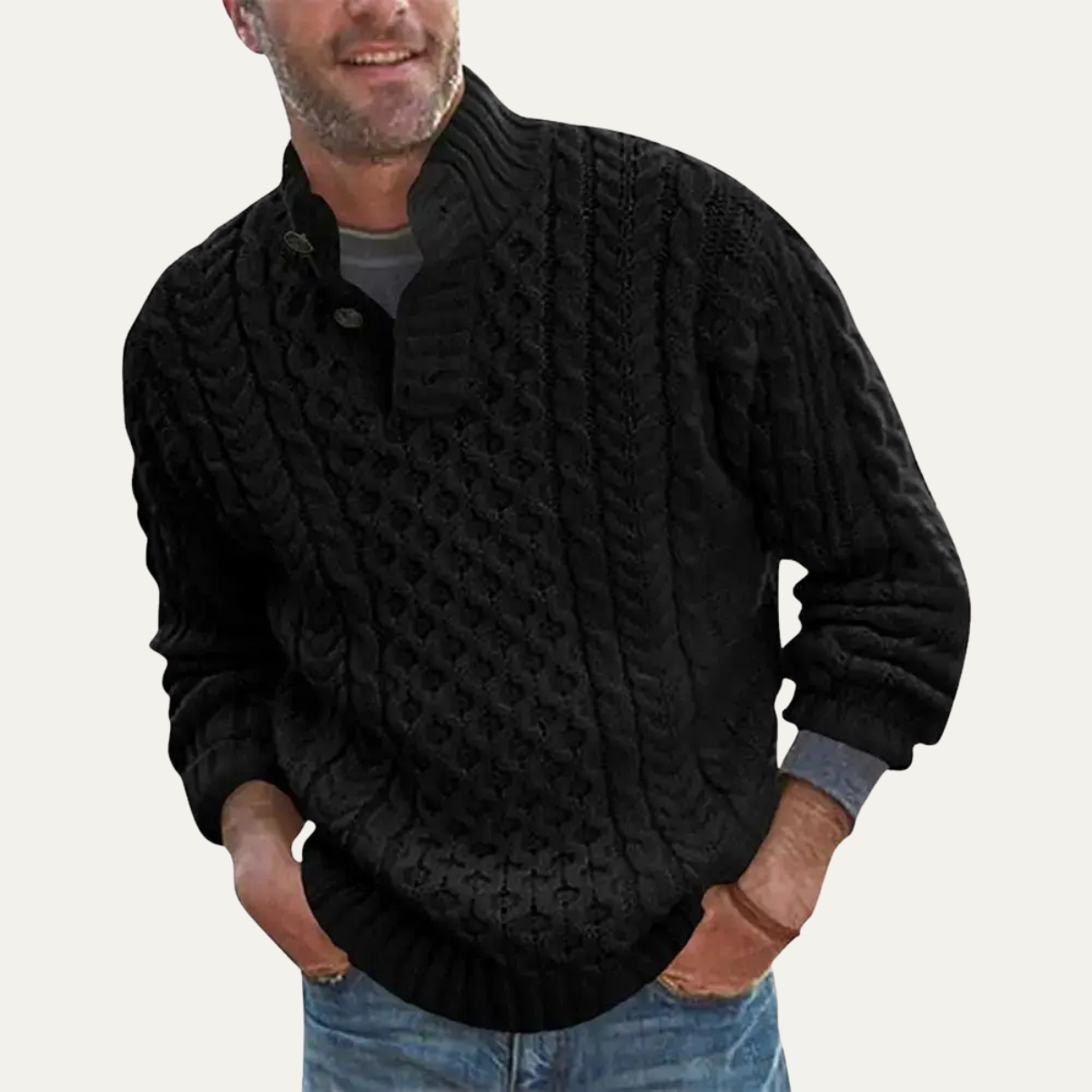 The Brighton Men’s Chunky Button Neck Knit Cable Sweater