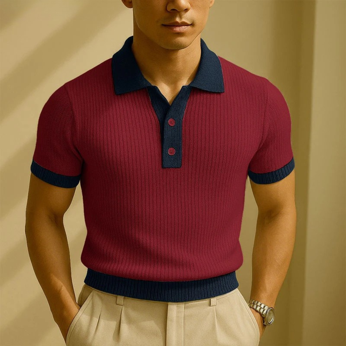 The Monferrato Men’s Patchwork Knit Polo T-Shirt