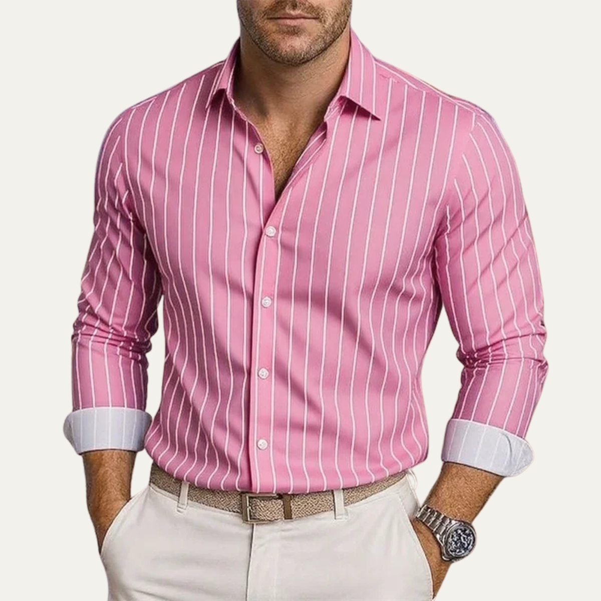 The Bolzano Men’s Trendy Button Down Striped Dress Shirt
