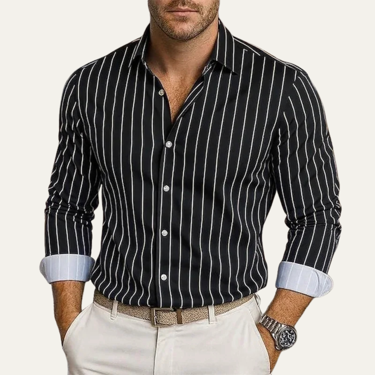The Bolzano Men’s Trendy Button Down Striped Dress Shirt