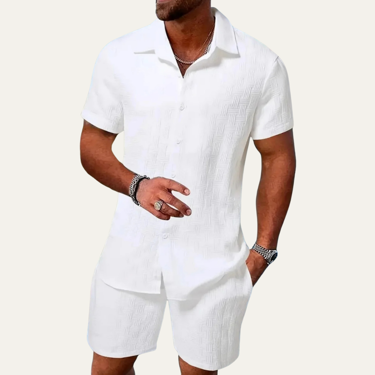 The Ashbourne Men’s Trendy Summer Button Up Shirt & Shorts Set
