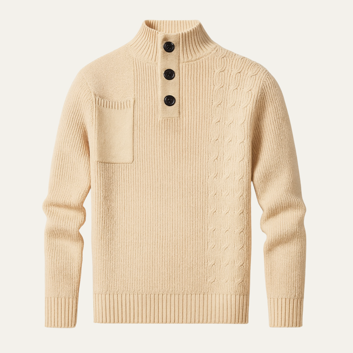 The Ancona Men’s Button Collar Cable Knit High Neck Sweater