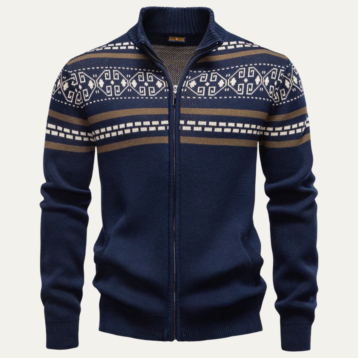 The Chepstow Men's Patterned Knit Zip Up Cotton Winter Cardigan