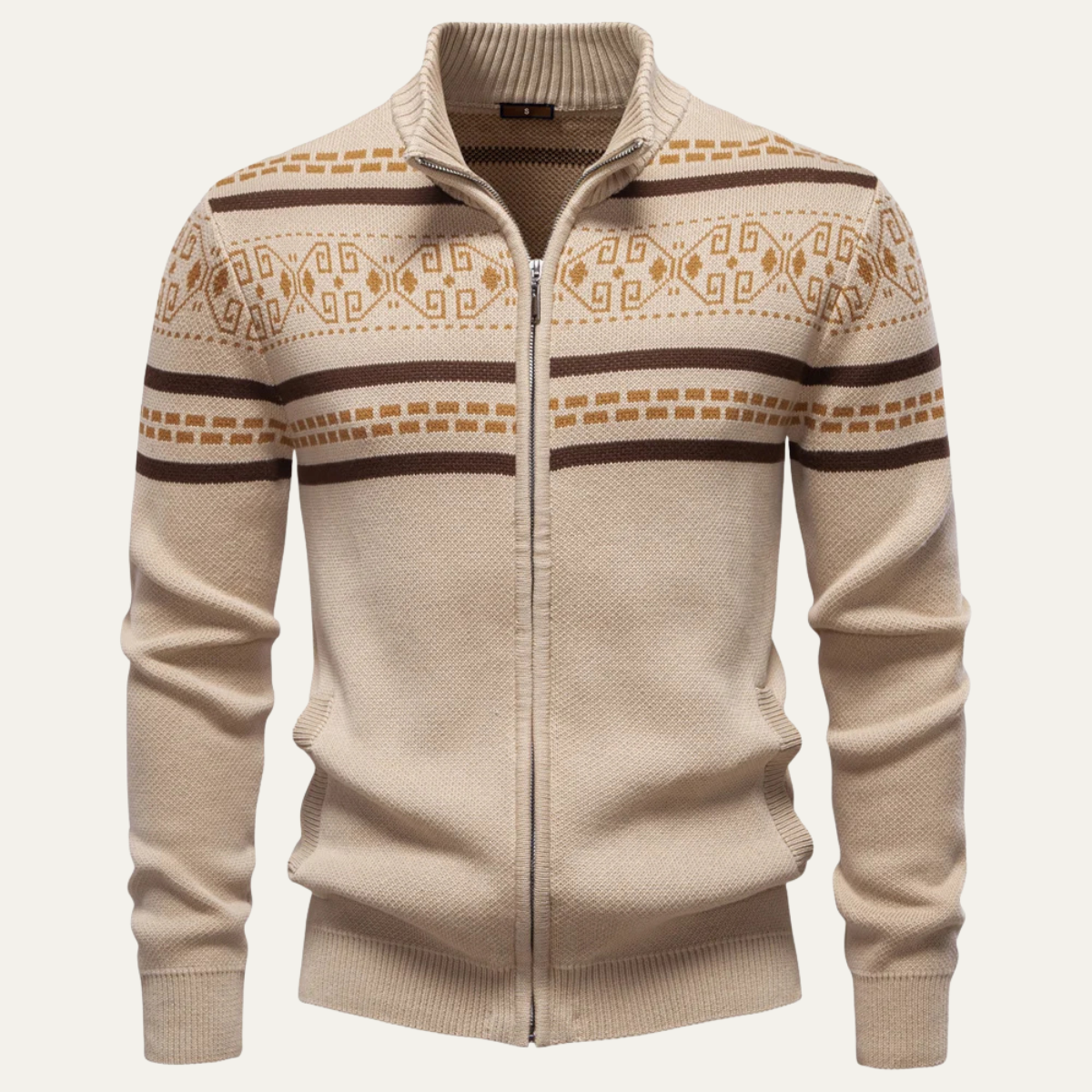 The Chepstow Men's Patterned Knit Zip Up Cotton Winter Cardigan