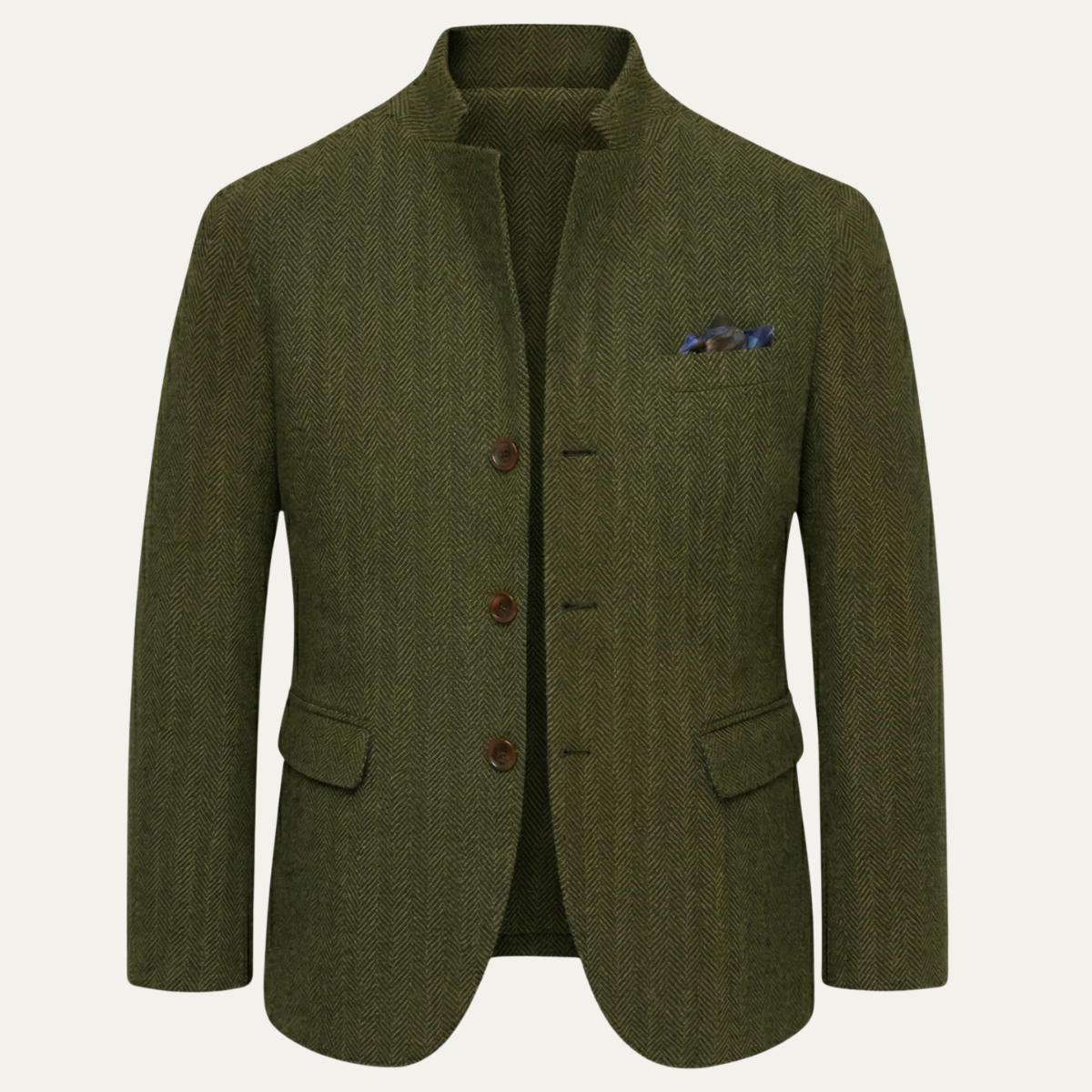 Men's Herringbone Wool Blazer Olive Green