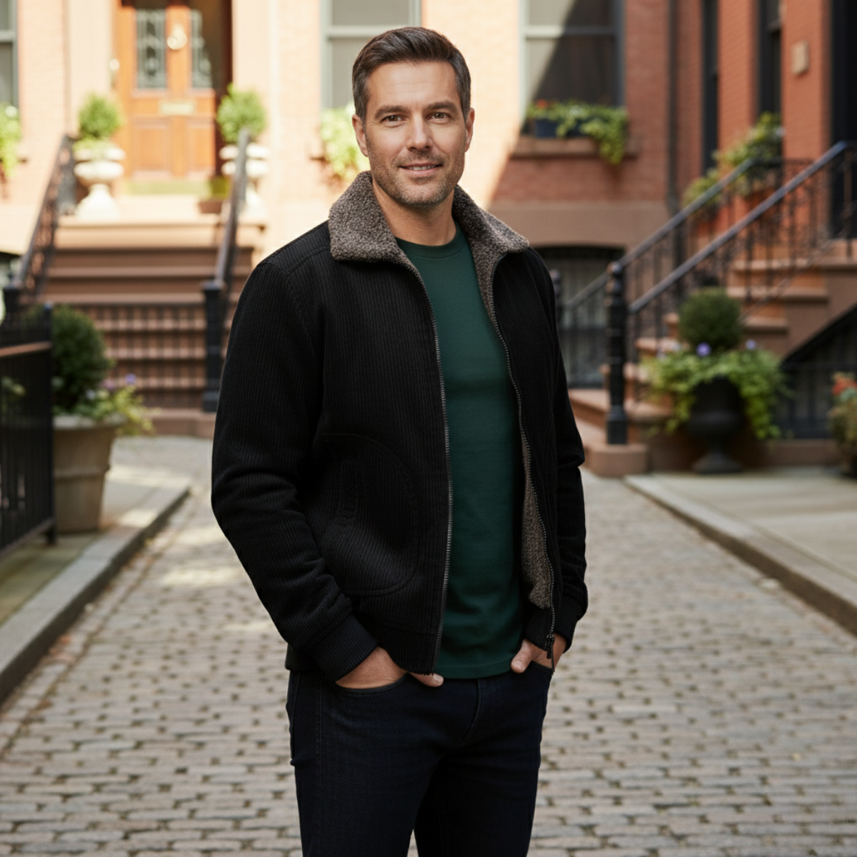 The Alassio Men’s Corduroy Jacket – Fleece Lined Winter Zip Up Coat with Fur Collar